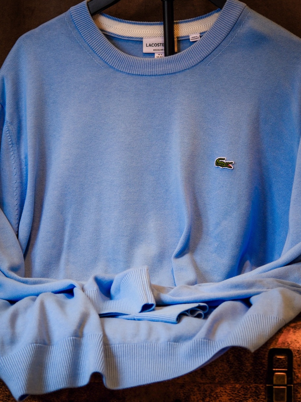 Lacoste Men's Pastel Blue Crewneck Sweater with Crocodile Logo